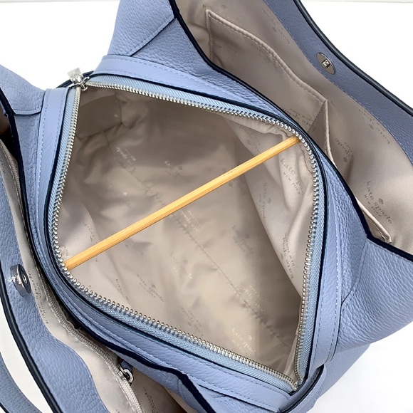 Leila Snake Embossed Medium Triple Compartment Shoulder Bag Muted Blue Multi - Picture 14 of 16